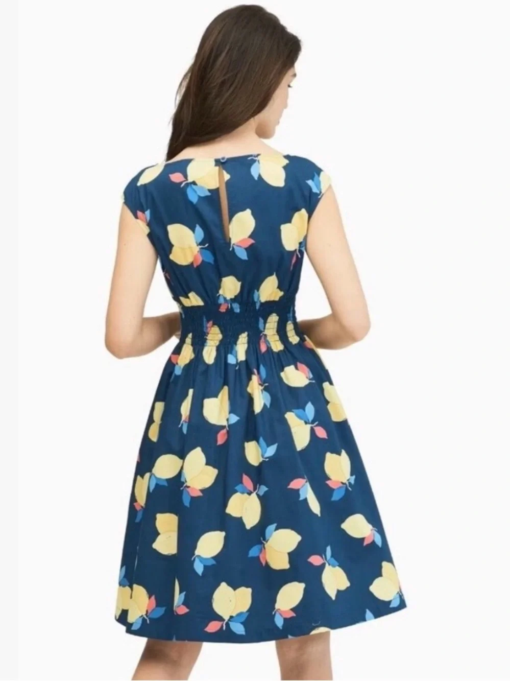 Kate Spade Navy Lemon Cap Sleeve Pocket 100% Cotton Dress - Picture 2 of 5
